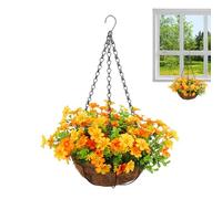 Cesto di fiori artificiali - Cesto di fiori, catena floreale in seta, cesto di fiori quattro stagioni, cesto di fiori artificiali da appendere con fiori di seta, decorazione da giardino per esterni e