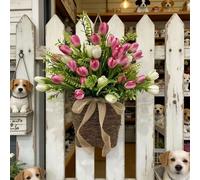 Cesto di fiori da appendere in plastica con tulipani per decorazione primavera e