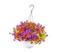 Cesto di fiori finti sospesi, eleganti e realistici per l'esterno del