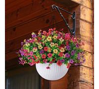 Cesto di fiori finti sospesi, eleganti e realistici per l'esterno del
