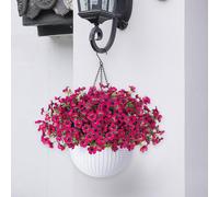 Cesto di fiori finti sospesi, eleganti e realistici per l'esterno del