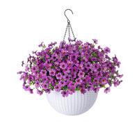 Cesto di fiori finti sospesi, eleganti e realistici per l'esterno del
