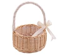 Cesto di Fiori nel Vimini Intrecciato, con Manico e Nastro Bianca, Cestini 4309