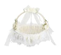 Cesto di fiori per ragazza di matrimonio grande, cesto di fiori da sposa con fiocco in pizzo e fata con manico pieghevole Cesto di fiori in raso elegante petalo d'avorio per la