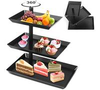 Cesto di frutta a 3 livelli, girevole a 360°, portafrutta, alzata nera per frutta, per dolci, torte, biscotti, verdura, per bancone della cucina