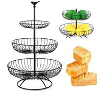 Cesto di frutta a 3 livelli per piano di lavoro della cucina, cestino per pane staccabile, organizer per verdure e snack