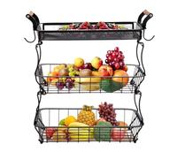 Cesto di frutta a più livelli, supporto per frutta per bancone della cucina a 3 ripiani, organizer per ciotola con ganci per banane, per prodotti vegetali, cibo, snack, pane, dispensa, casa