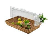 Cesto di frutta, cestino del pane, cestino di vimini finto con coperchio, cestino rettangolare for esposizione di alimenti, vassoio for pane intrecciato con coperchio trasparente(A,32x26x6cm)