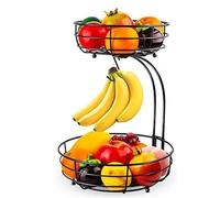 Cesto di Frutta Cestino per Frutta A 2 Livelli, Contenitore per Verdure Impilabile con Supporto per Appendere Banani per Piano di Lavoro della Cucina Cesto Portafrutta(Black)