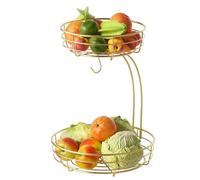 Cesto di Frutta Cestino per Frutta A 2 Livelli, Contenitore per Verdure Impilabile con Supporto per Appendere Banani per Piano di Lavoro della Cucina Cesto Portafrutta(Gold)