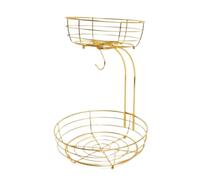 Cesto di Frutta Ciotola per Frutta e Verdura da appoggio a 2 Livelli con Gancio per Banane Cestini portaoggetti per Prodotti vegetali per la Cucina Cesto Portafrutta(Gold)