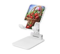 Cesto di frutta con fragole Supporto pieghevole per telefono cellulare ad angolo regolabile in altezza da tavolo portatile culla per cellulare compatibile con tutti gli smartphone, stile bianco