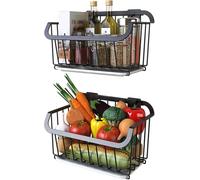 Cesto di frutta da controsoffitto a 2 livelli, per verdura di frutta organizzatore in forma da cucina, bagno, garage, porta di frutta e verdura in acciaio inossidabile, mounte a parete nera/argento,