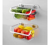 Cesto di frutta da controsoffitto a 2 livelli, per verdure di frutta Organizzazione in forma da cucina, bagno, garage, porta di frutta e verdura in acciaio inossidabile, mounte a parete nera/argento,