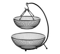 Cesto Di Frutta E Verdura - Cesto Di Frutta A Due Livelli 35 * 32 * 45 Cm | Cestini Portatili Per F́rutta E Verdura | Organizzatore Ďi Verdure Portatile Con Gancio Per Banane Ṕer Metallo Staccabile Đi