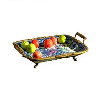 Cesto di frutta e verdura da banco Ciotola rettangolare Piatto di frutta retrò in ceramica Ciotola di frutta Soggiorno Sala da pranzo Decorazione desktop Doppia Maniglia Orecchio Piatto di frutta