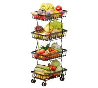Cesto di frutta per cucina, sottile, in filo metallico, con manico e ruote in legno, scaffale impilabile, può essere utilizzato anche in soggiorno, camera da letto e bagno