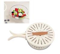 Cesto di Lavaggio Vegetale, Drenaggio da 2 su 1 e Filtro con Manico Pieghevole, Ciotola Multifunzionale di Frutta e Verdura con Coperchio, Organizzatori del Frigorifero a Doppio (WHITE) (BROWN)