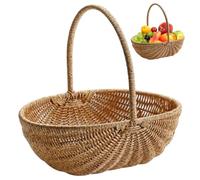 Cesto di raccolta, cestino di vimini intrecciati con manico, organizzatore di stoccaggio portatile per picnics, frutta, verdura, organizzazione, picnic di vimini, con maniglia
