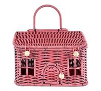 Cesto di raccolta da giardino, cesto di stoccaggio rattan a forma di casa da 9.5x5.5x6.3 pollici con coperchio e chiusura del pulsante della maniglia Elegante valigia di vimini per organizzare, trasp