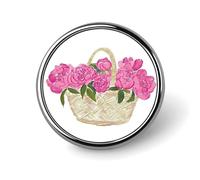 Cesto di vimini beige con peonie rosa spilla rotonda per uomo donna moda distintivo collare pin vestito giacca zaino accessori