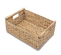 Cesto di vimini rettangolare con manici in legno per ripiani, cesto in giacinto d'acqua per la conservazione, cesti naturali per l'organizzazione B