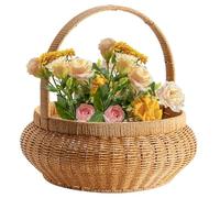 Cesto Fiori Intrecciato,Cestini da Deposito Intrecciati con Maniglie,Cesto in Rattan Finto Rotondo Decorativo per Conservazione e Piano - Per Verdura, Frutta, Pane, Cucina, Dispensa, Picnic, Tavolo