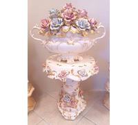Cesto Floreale Tavolino Rose Oro in Porcellana italiana Capodimonte Centrotavola