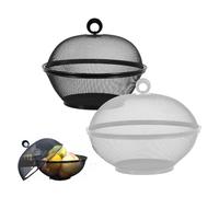cesto frutta da tavolo, cesta con coperchio,Copertura per alimenti da cucina, anti-zanzare e anti-mosche, rotonda, resistente, per alimenti, frutta e verdura, pane (bianco+ nero)