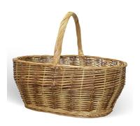 Cesto Funghi in Vimini Bicolore con Manico 59×29×h42 cm Ambra - Raccolta Funghi Castagne Spesa - Paniere Ovale Allungato Capiente Naturale