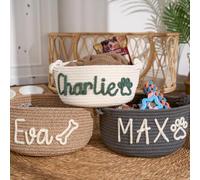 Cesto giocattolo per cani, cesto regalo in corda di cotone con nome dell'animale domestico, scatola portaoggetti personalizzata per cani, gatti, giocattoli, cappotti, vestiti, coperte, regalo per