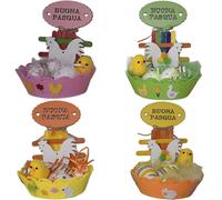 Cesto in feltro con uova gallo e piume di buona pasqua cestino centro tavola add
