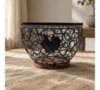 Cesto in Filo di Ferro con Base in Legno Nero per Cucina