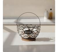 Cesto in Filo di Ferro con Base in Legno Nero per Cucina