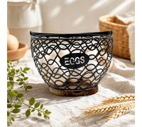 Cesto in Filo di Ferro con Base in Legno Nero per Cucina
