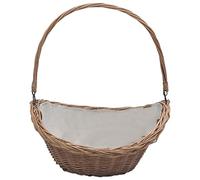 Cesto in legno con manico in vimini naturale, marrone, 57 × 46,5 × 52 cm, versatile come cestino per legna da ardere, cesto portabiancheria per interni, esterni, giardino, terrazza, rustico e compatto