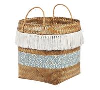 Cesto in legno di bambù naturale bianco blu 42 cm con maniglie Mesuji