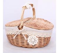 Cesto in vimini con impugnatura comoda e motivo decorativo intrecciato, adatto per interni ed esterni (D)