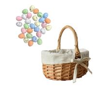 Cesto in Vimini con Manico Cestino per La Caccia Alle Uova di Pasqua per Bambini,20Pc Uova di Pasqua Per Riempire i Cestini di Pasquali per i Bambini