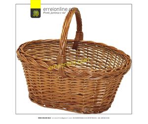 CESTO IN VIMINI CON MANICO - PORTA FUNGHI PICNIC LEGNA CIBO CESTA PIC NIC
