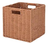 Cesto intrecciato a mano Sea Team 28x26x28cm in rattan, erba naturale e salice, organizzatore per la casa, lavanderia, coperte, stile rustico con manici robusti, marrone