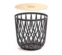 Cesto multifunzionale 35L Prosperplast Uniqubo in plastica colore antracite 39 (lunghezza) x 39 (larghezza) x 40 (altezza) cm con coperchio in legno
