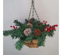 Cesto natalizio da appendere con fiori artificiali, con luci, per interni ed esterni, giardino e decorazione per le vacanze, fiori vivaci e verde (20 cm)