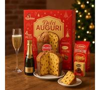 Cesto Natalizio Dolci Auguri 4 Pezzi con Panettone Classico, Spumante Dolce e Cioccolatini, Confezione Regalo Elegante per Natale, Idea Gourmet Raffinata per Famiglie, Aziende e Amici