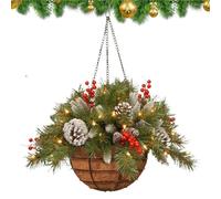 Cesto Natalizio - Fiori Natalizi Artificiali, Fiori Da 50 Cm, Piante In PVC - Decorazione Illuminata Con Illuminazione Calda Per Uso Interno Ed Esterno Migliora Il Percorso E La Stagione Del P