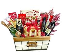 Cesto Natalizio Foscolo 18 Pezzi Selezione Gourmet con Panettone Vino Spumante Specialità Dolci e Salate Pasta Salumi Formaggi Conserve Confezione Regalo Elegante per Feste e Omaggi Aziendali