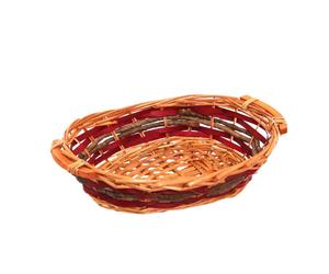 Cesto natalizio in vimini ovale rosso con corda 33 x 24 x h 8 cm