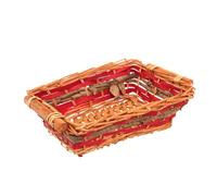 Cesto natalizio in vimini rettangolare rosso con corda 35 x 21 x h 10 cm