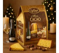 Cesto Natalizio Le Vie del Cacao 5 Pezzi con Panettone, Cioccolato Artigianale, Dolci Assortiti e Spumante Dolce, Confezione Regalo Elegante e Gourmet per Natale, Idea Regalo Raffinata Made in Italy