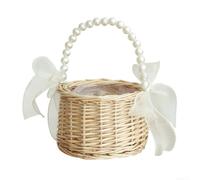 Cesto Nozze in Vimini Sintetico con Nastro Elegante | naturale intrecciata a mano, design rustico elegante, perfetto per composizioni floreali, per robusto incluso(B)